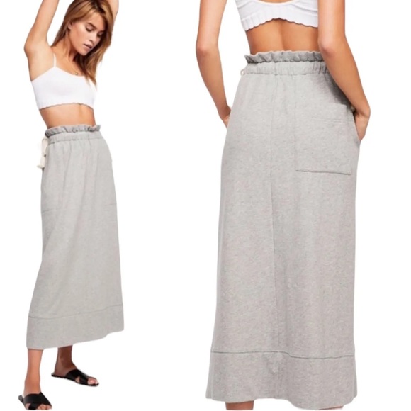 Free People Dresses & Skirts - Free People Beach Gray Rope Waist Tie Midi Sweatskirt